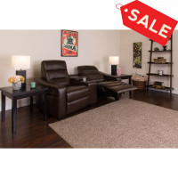 Flash Furniture BT-70380-2-BRN-GG Futura Series 2-Seat Reclining Brown Leather Theater Seating Unit with Cup Holders